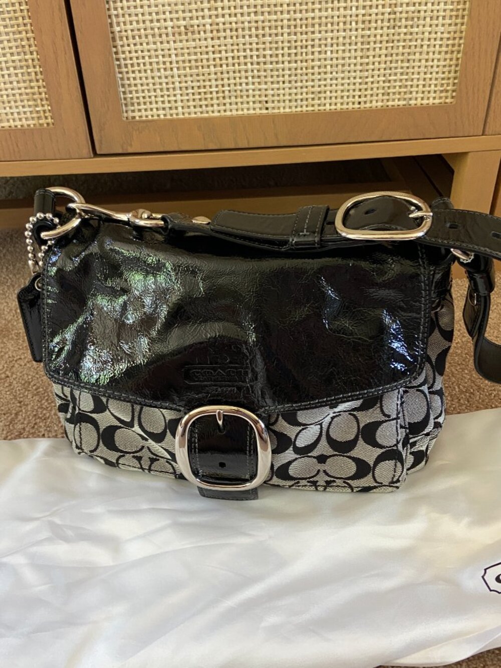 Coach Vintage Signature Canvas and Patent Leather Shoulder Bag